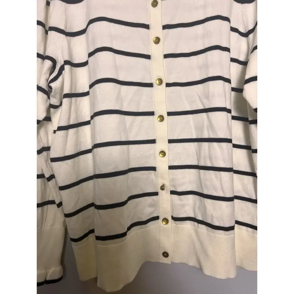 Talbots Womens Cardigan Plus Sz 2X White Black Colorblock Ruffle Sleeve